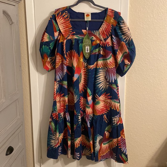 Farm Rio Navy Toucan Puff-Sleeve Midi Dress - Picture 11 of 16